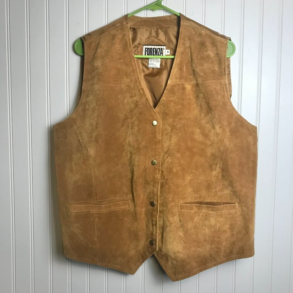 Vintage Real Leather Vest Snap Front, Oversize Medium Rodeo Western Cowboy D1